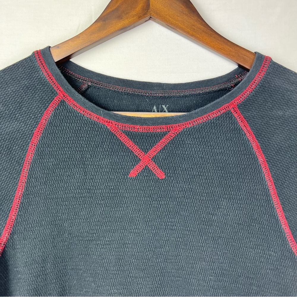 Armani Exchange Waffle Knit Black Long Sleeve Shirt Logo Size SX - Picture 2 of 7